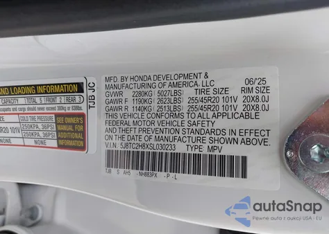 2025 Acura Rdx A-Spec Advance Package из США, поврежденный, VIN 5J8TC2H8XSL030233